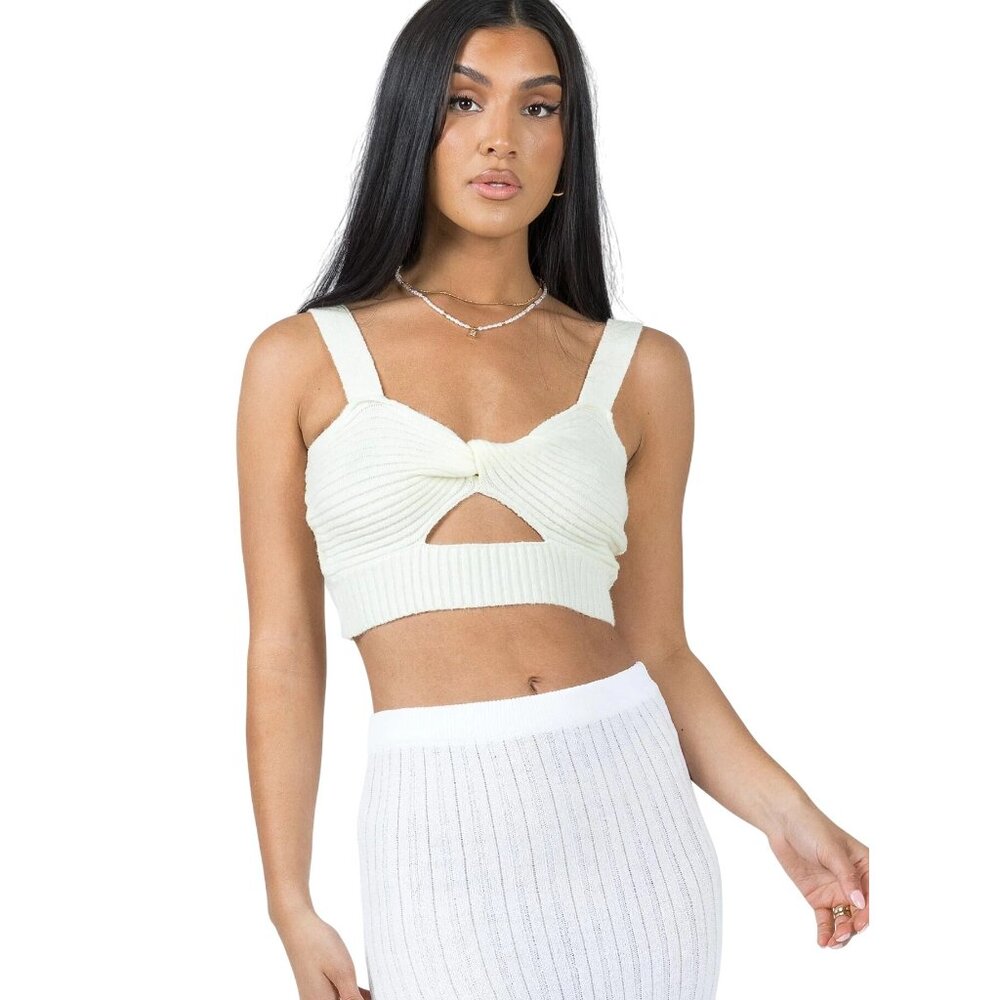Princess Polly Lyton Top Size Medium Large Cream Ribbed Sleeveless Cropped NEW